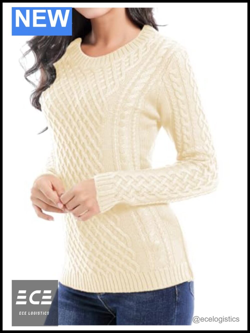 Women's Crew Neck Long Sleeve Cable Knit Sweater Pullover Jumper